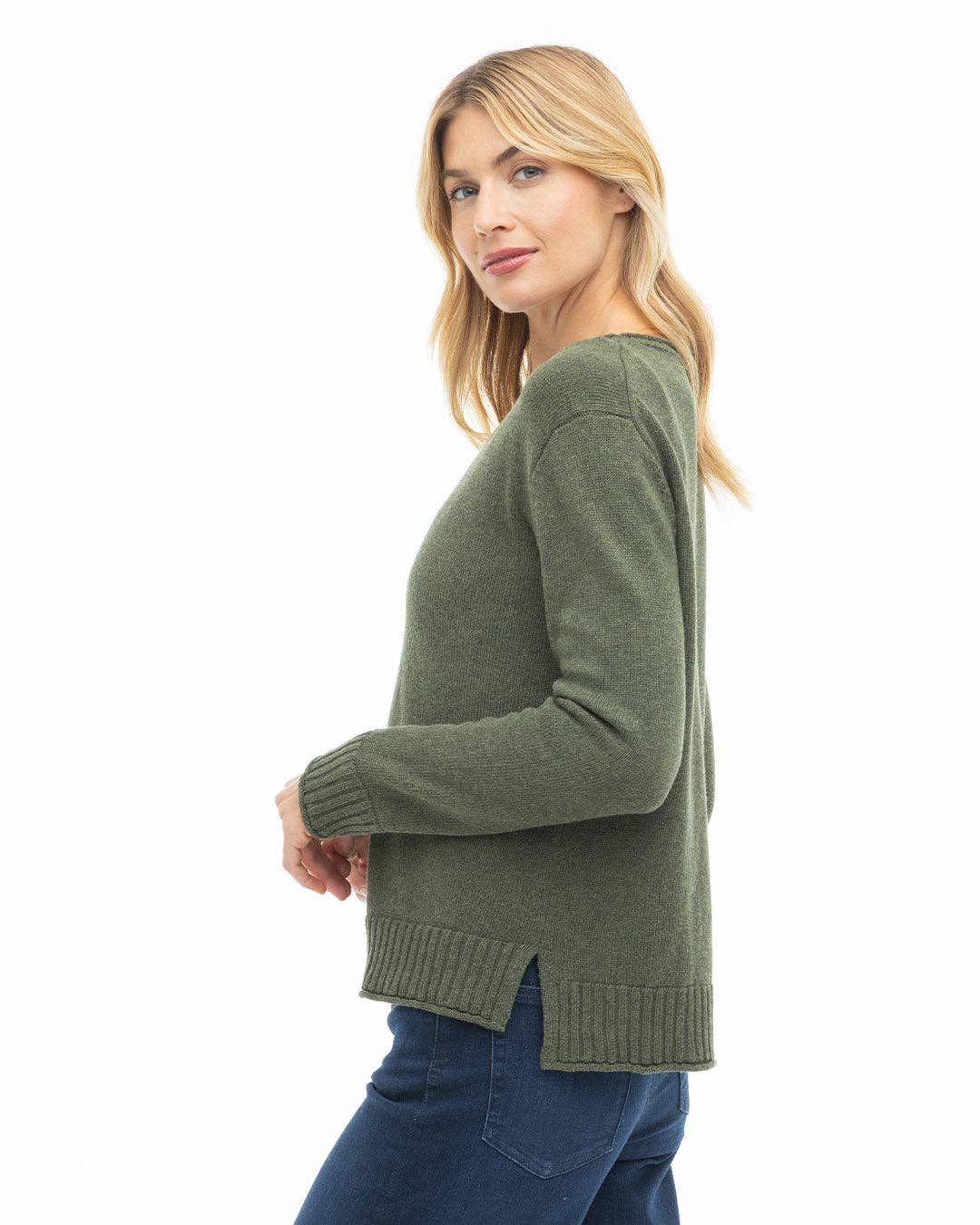 Olive Cotton Crew Sweater