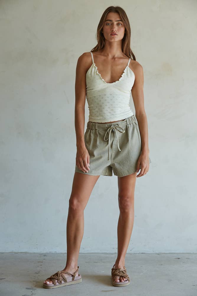 Olive Woven Denim Shorts