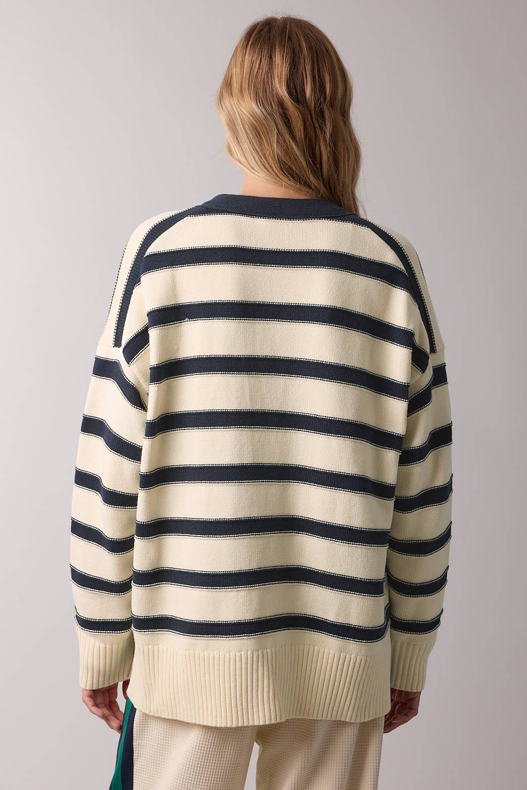 Navy & Cream Striped Button Sweater