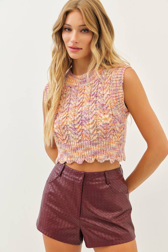 Burgundy Weave Leather Shorts