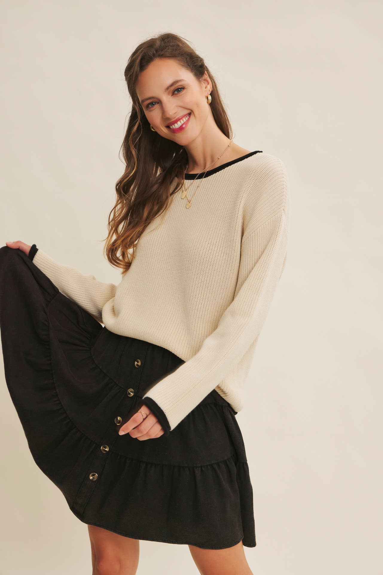 Contrast Rolled Edge Sweater
