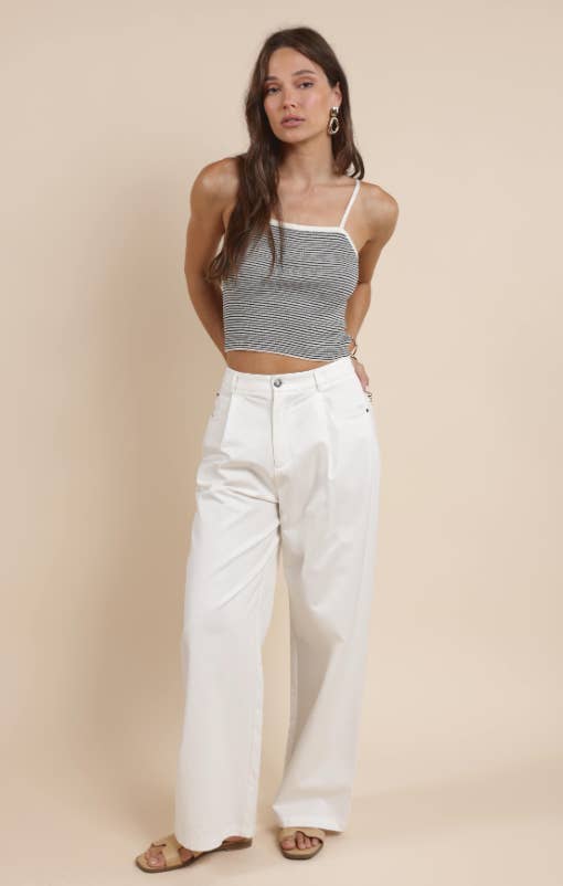 Porto Pleated White Pants