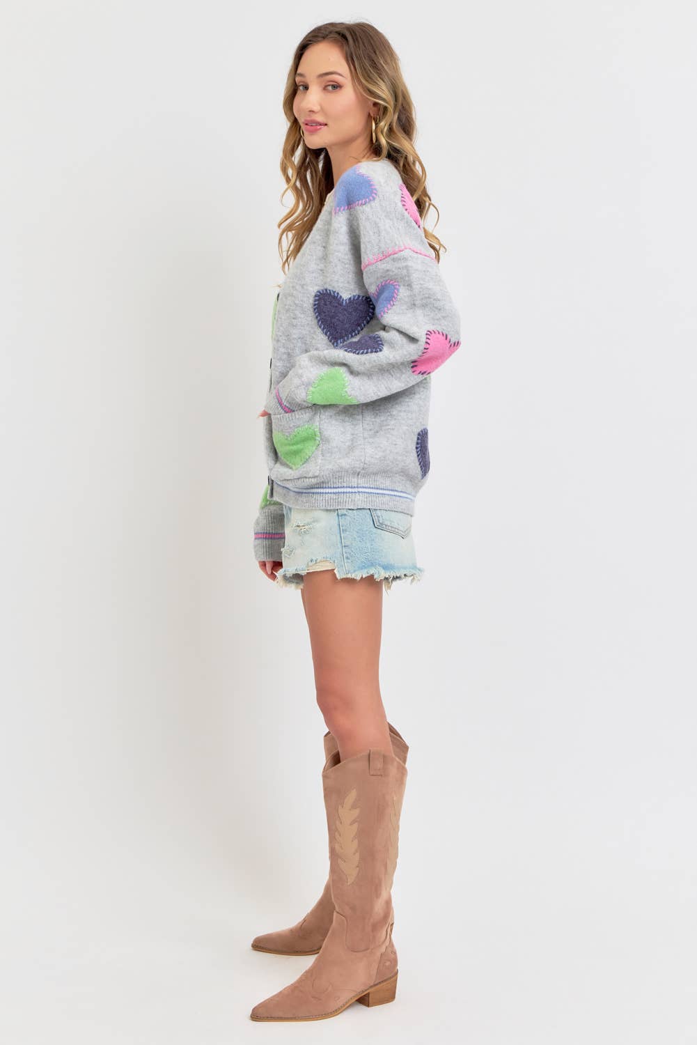 Grey Heart Cardigan Sweater