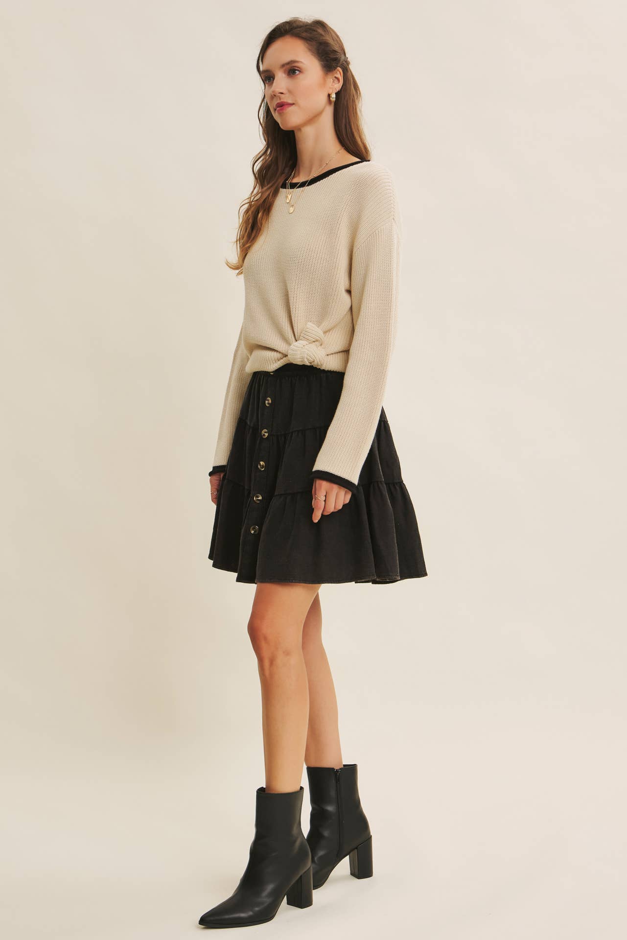 Contrast Rolled Edge Sweater