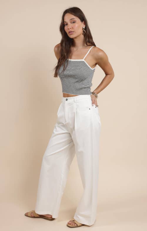 Porto Pleated White Pants