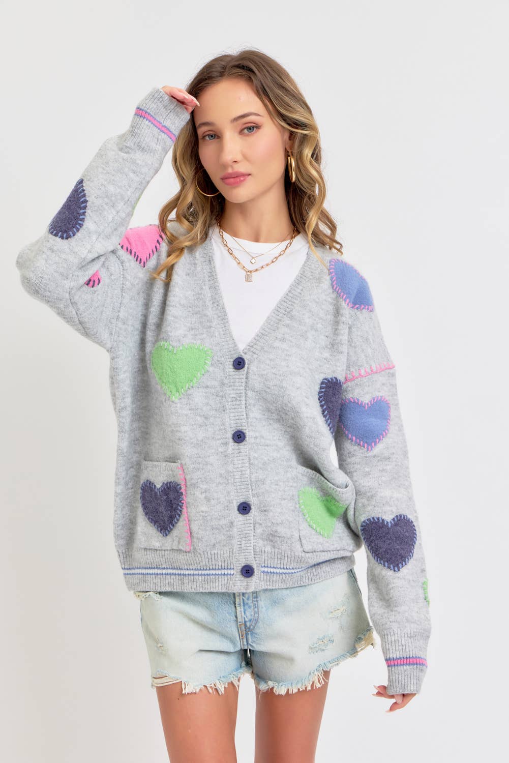 Grey Heart Cardigan Sweater