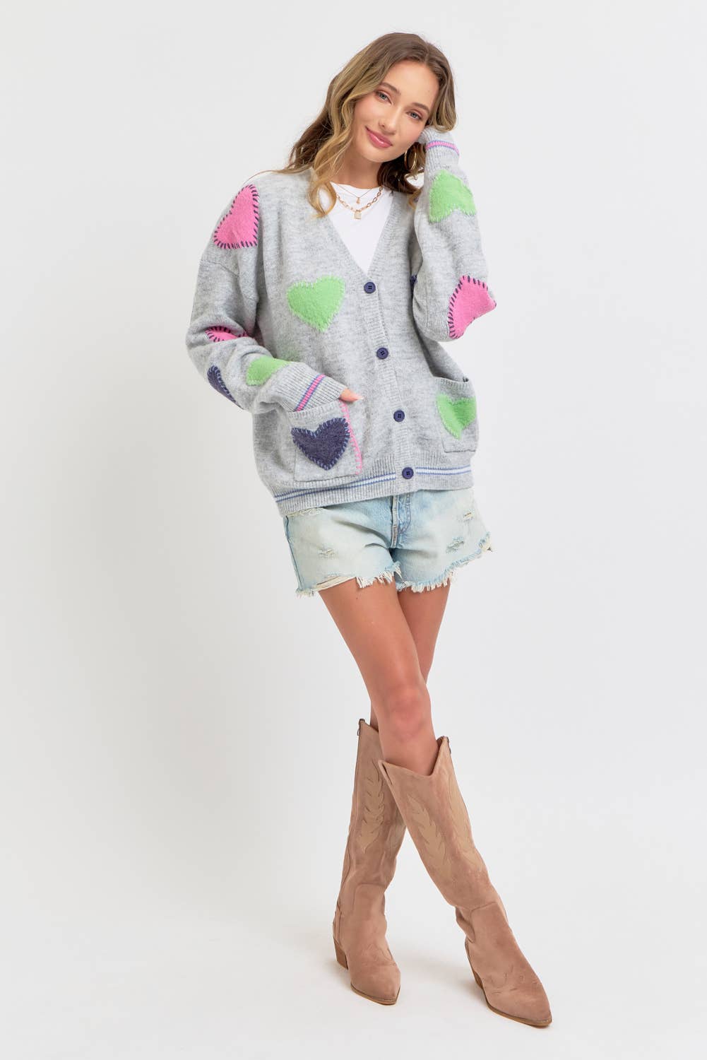 Grey Heart Cardigan Sweater