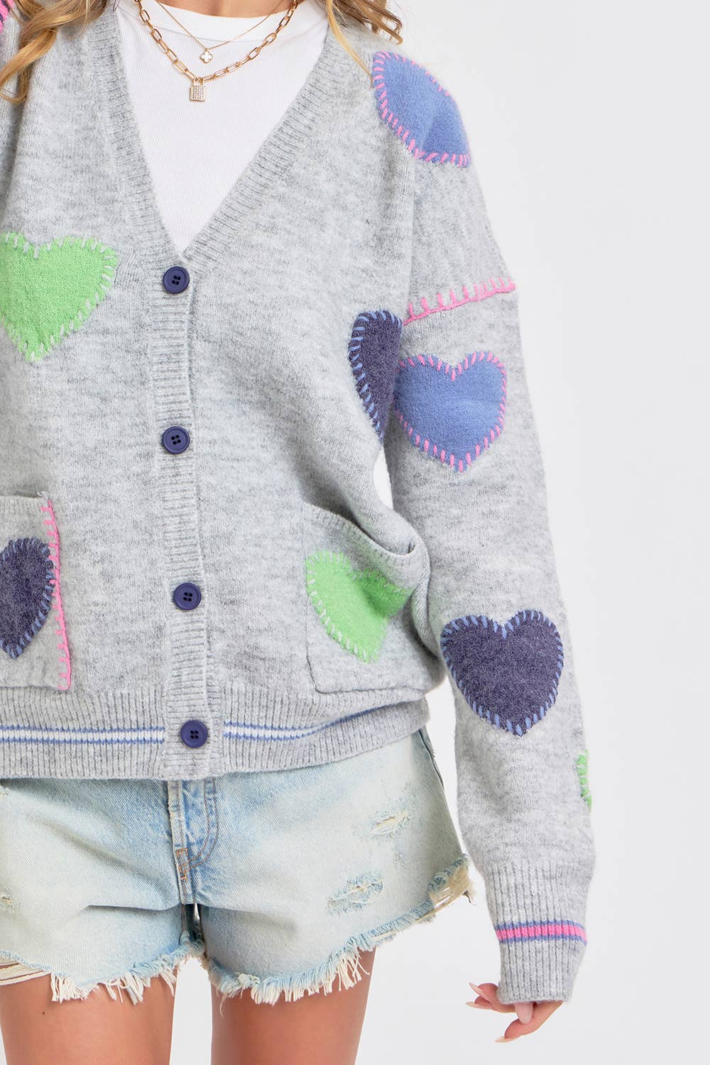 Grey Heart Cardigan Sweater