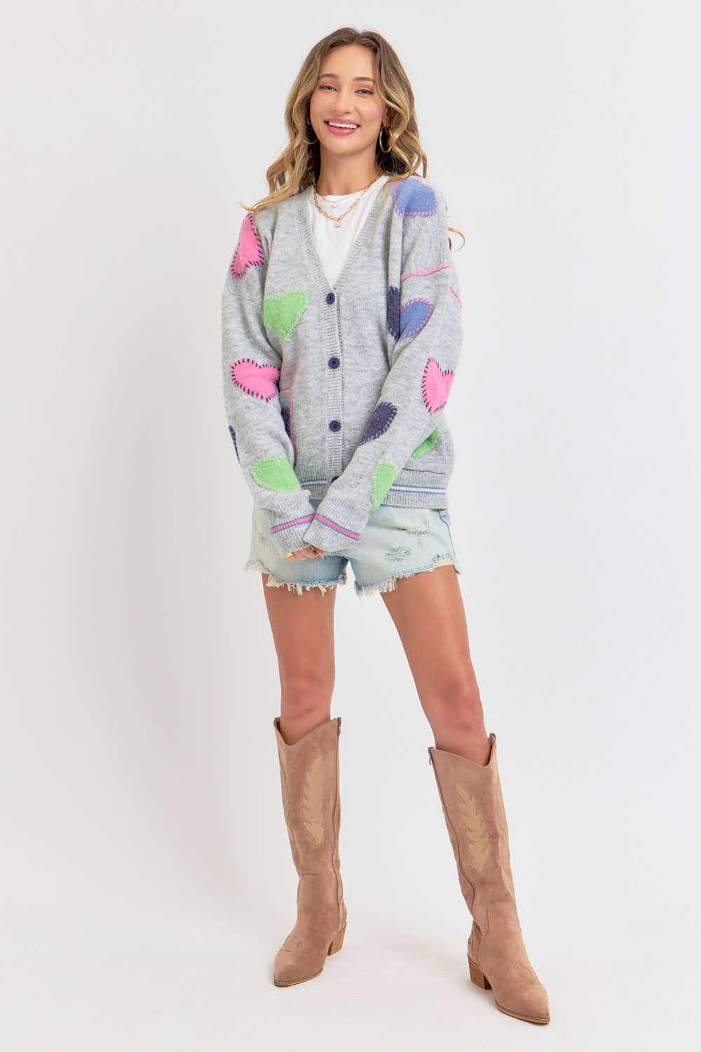 Grey Heart Cardigan Sweater
