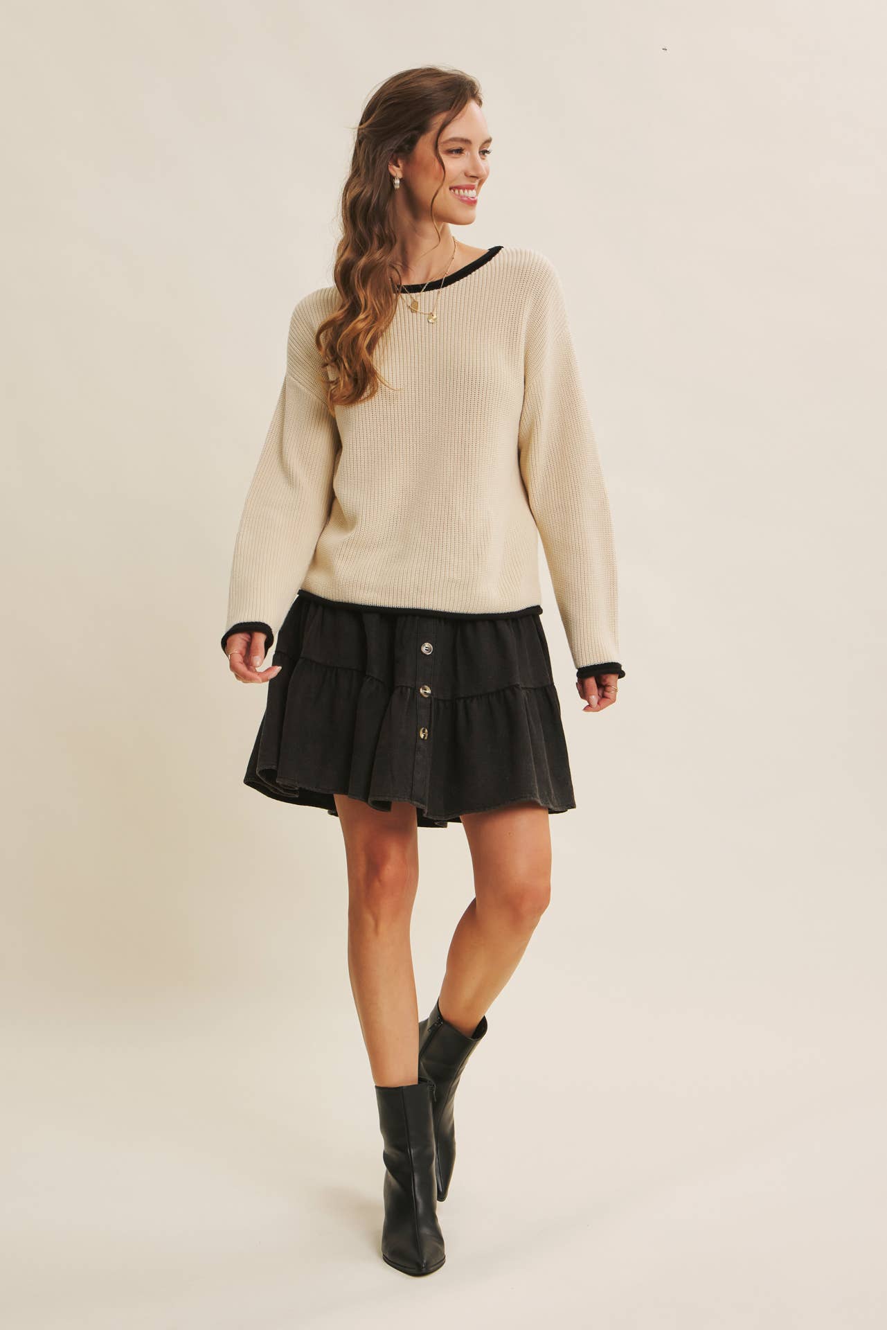 Contrast Rolled Edge Sweater