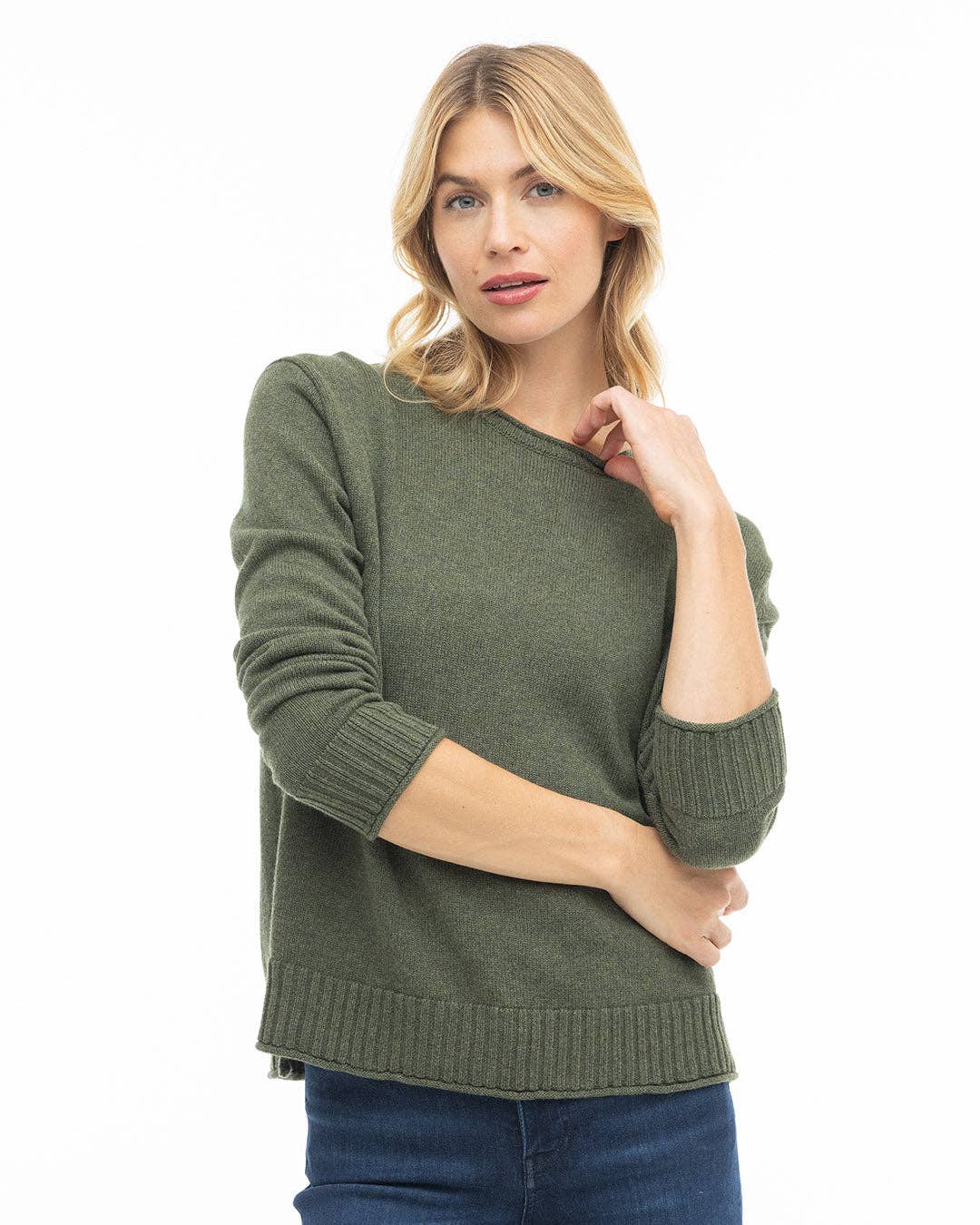 Olive Cotton Crew Sweater