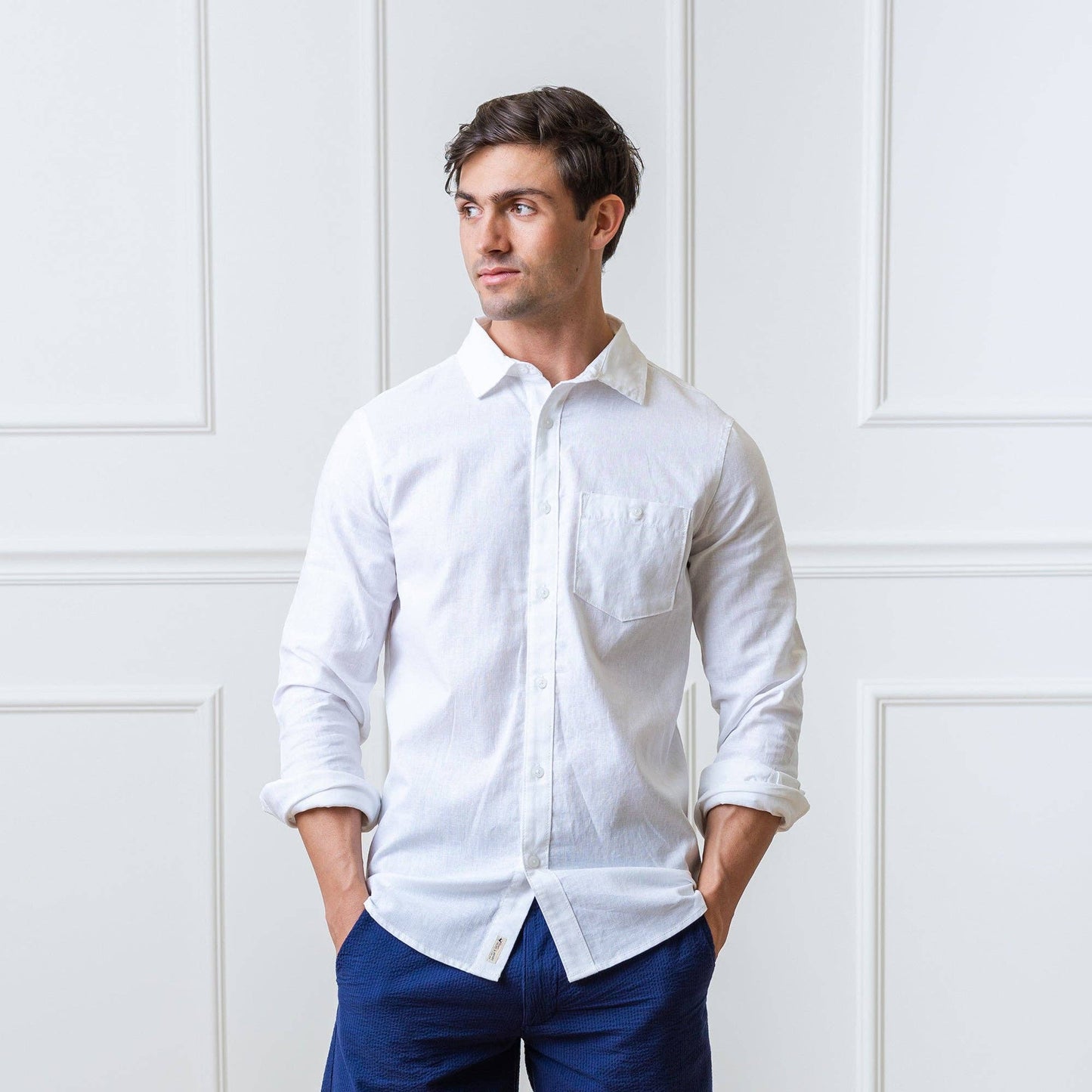 Mens White Linen Shirt