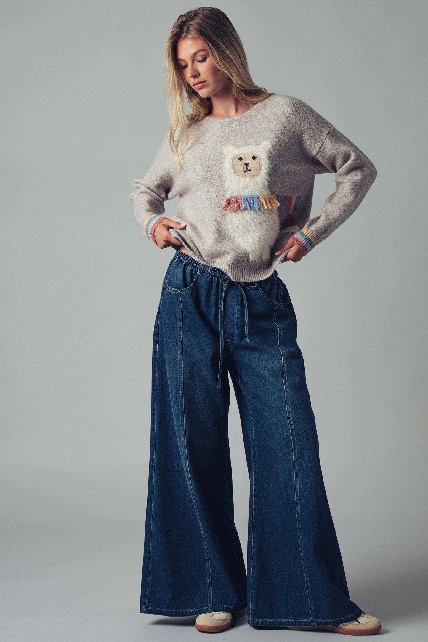 Alpaca Embroidered Knit Sweater