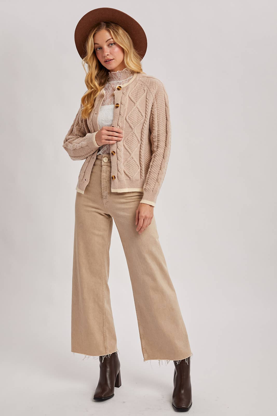 Latte Cable Knit Cardigan
