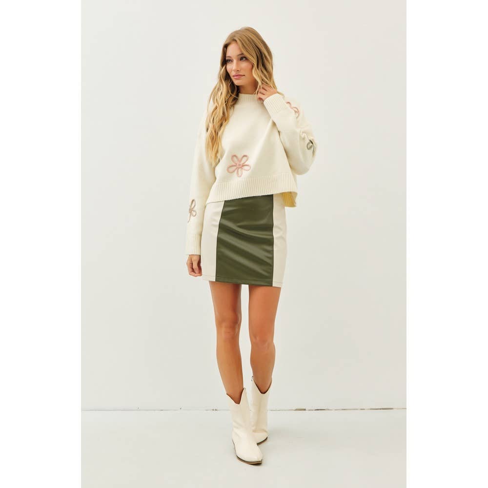 Olive Leather Mini Skirt