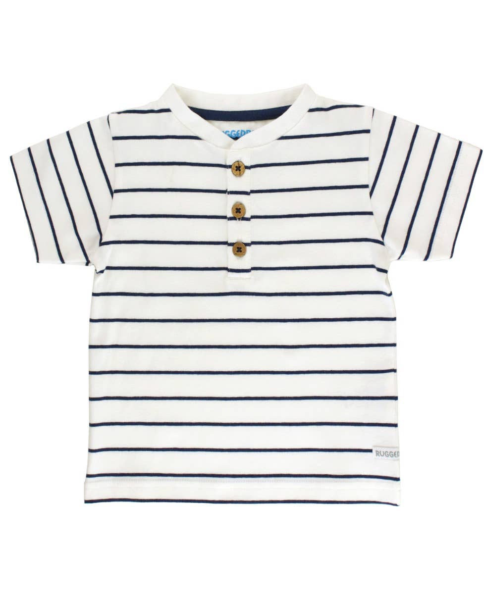 Kids White & Navy Henley Tee