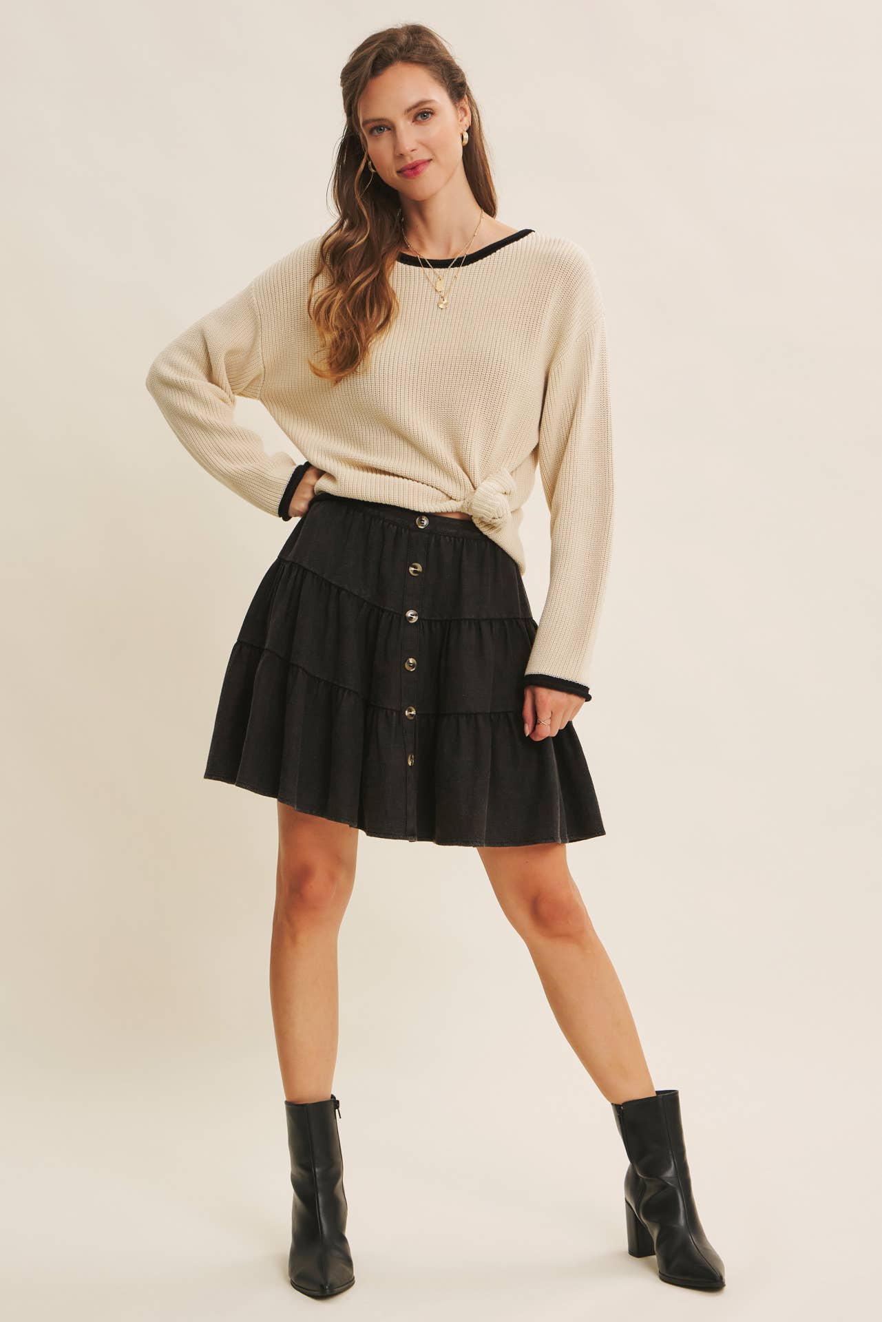 Contrast Rolled Edge Sweater