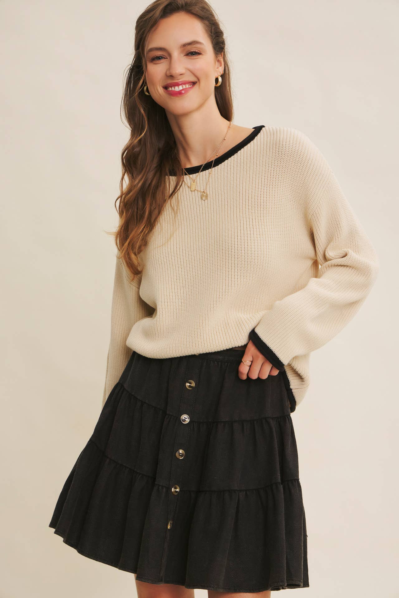Contrast Rolled Edge Sweater
