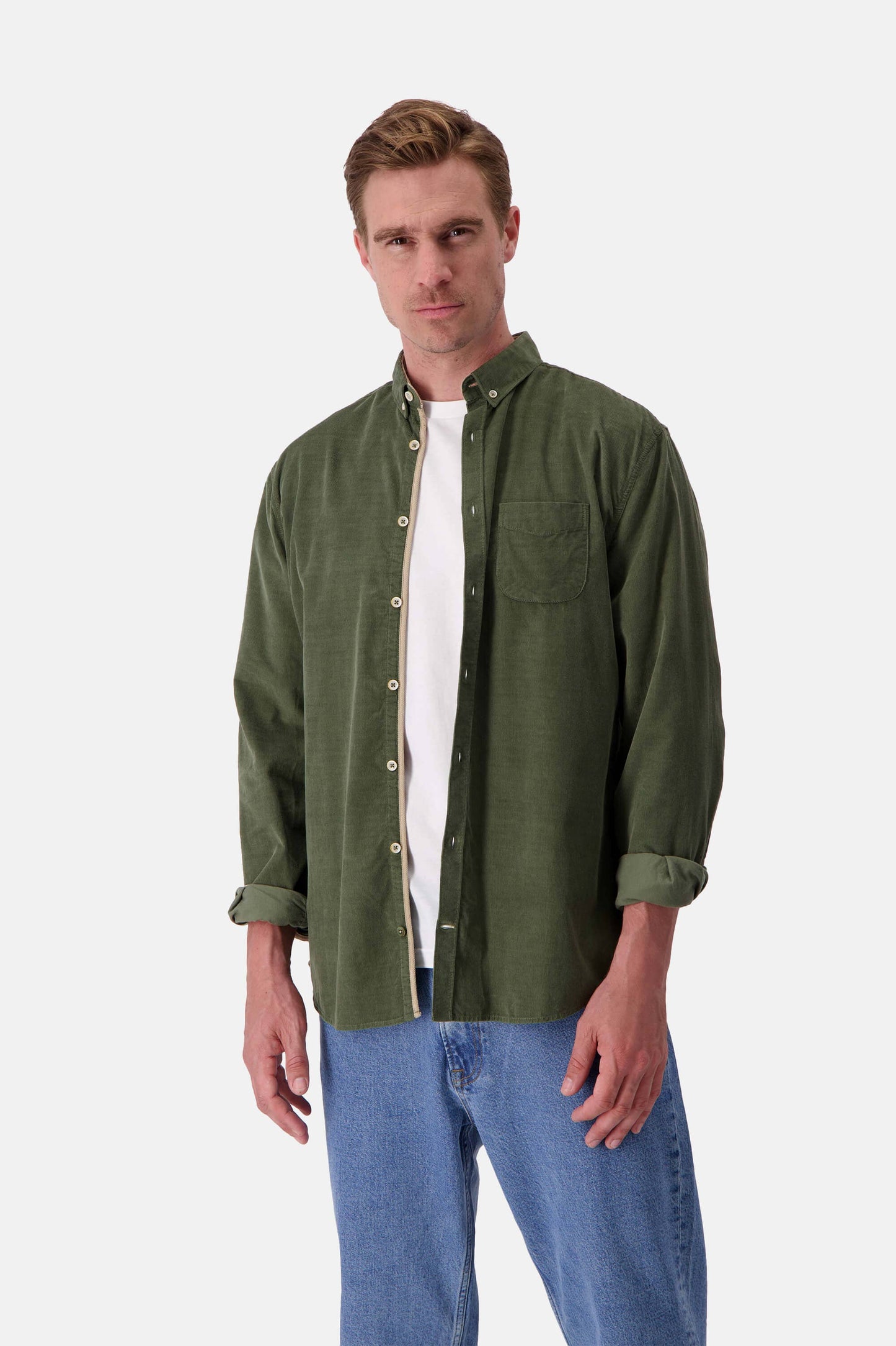 Mens Green Corduroy Button Down