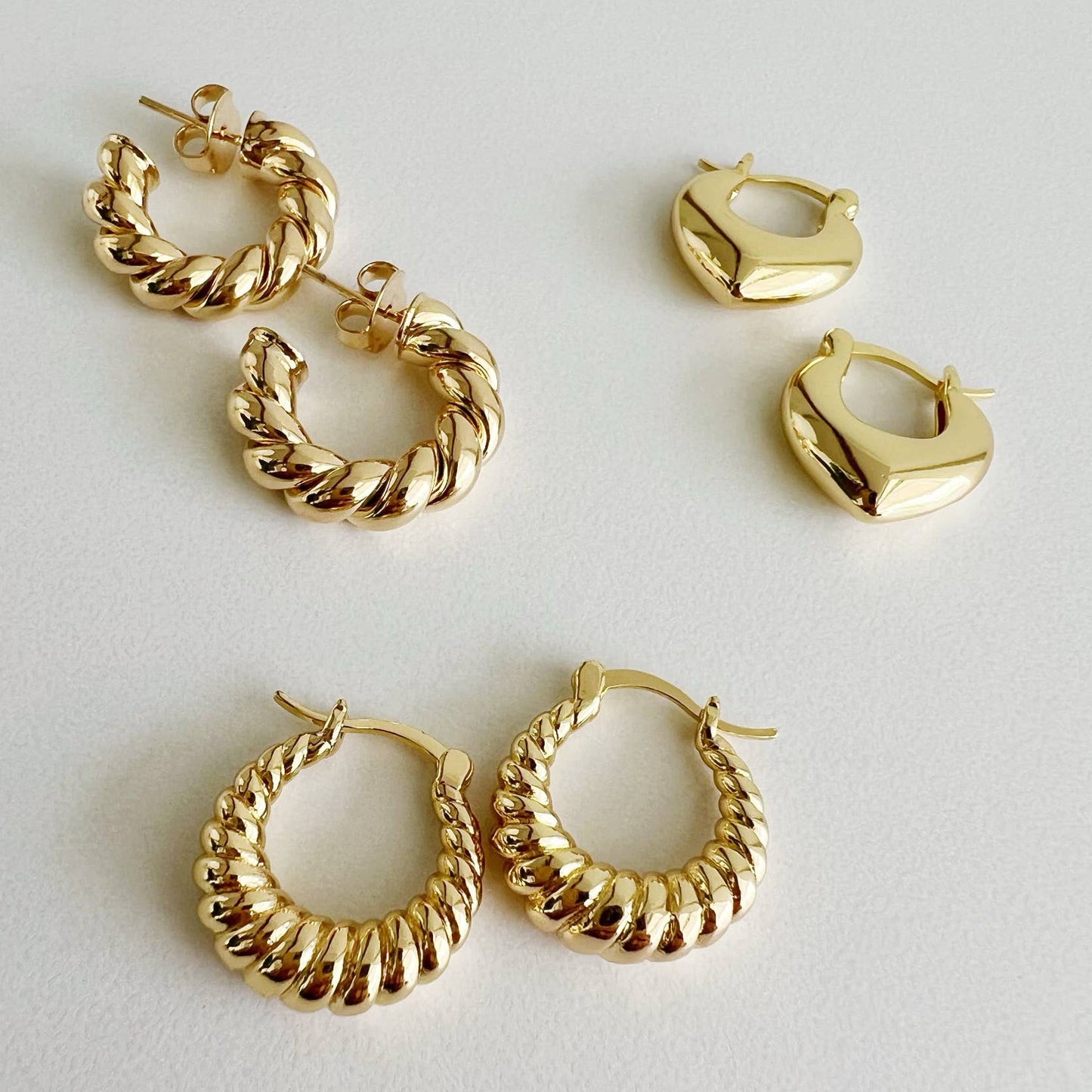 Gold Croissant Twist Hoops