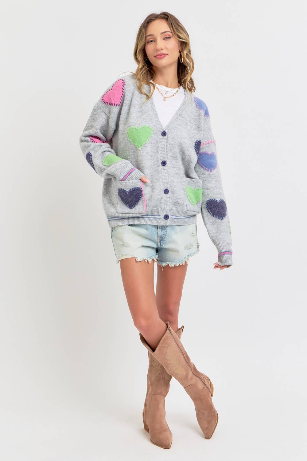 Grey Heart Cardigan Sweater