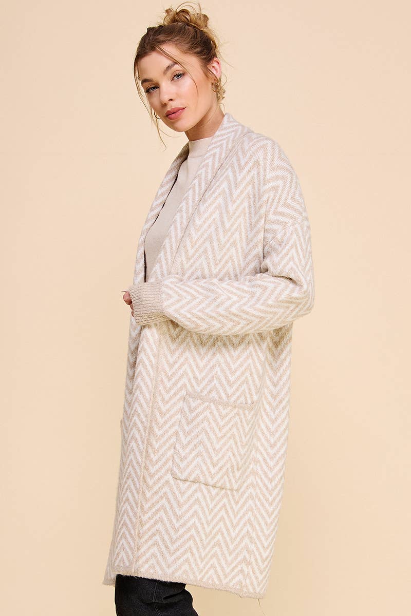 Sand Chevron Shawl Cardigan
