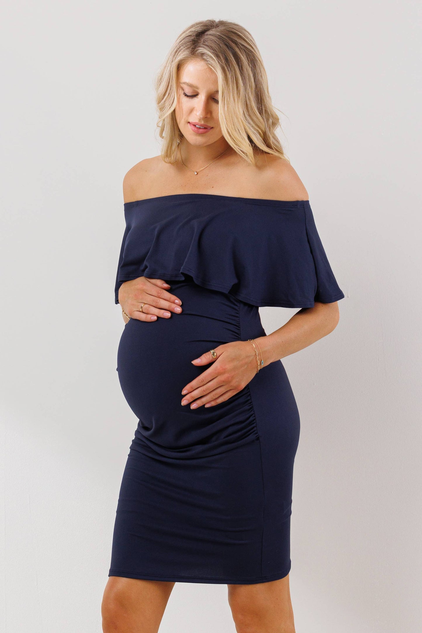 Navy Ruffled Maternity Dress