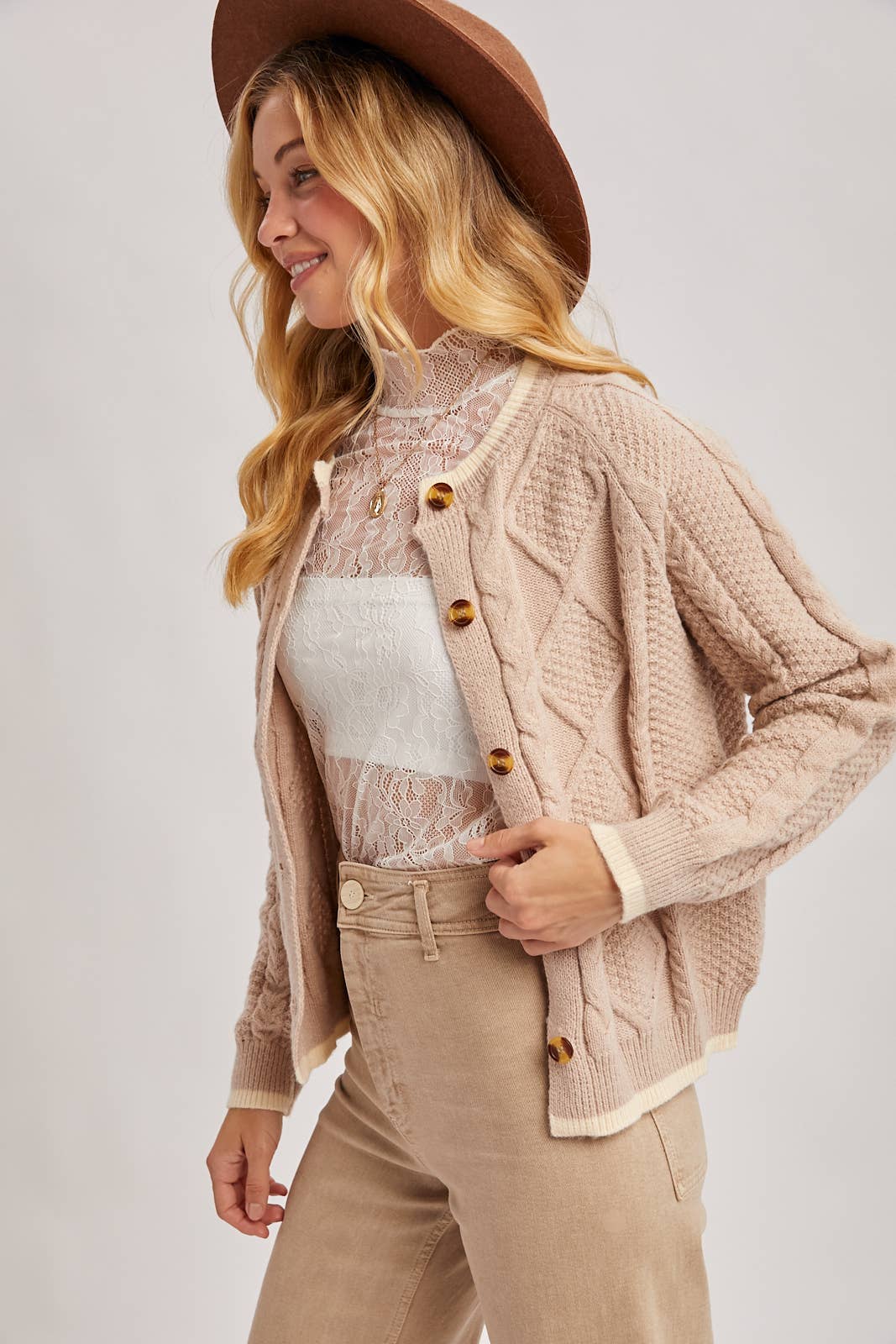 Latte Cable Knit Cardigan
