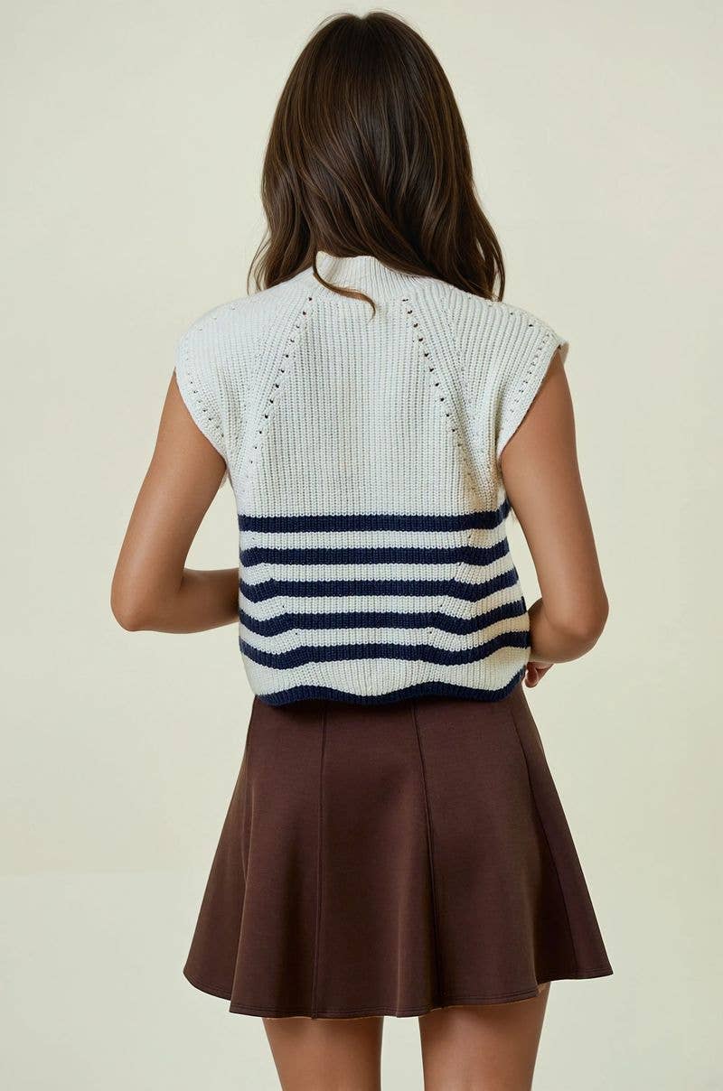 Navy Striped Knit Top