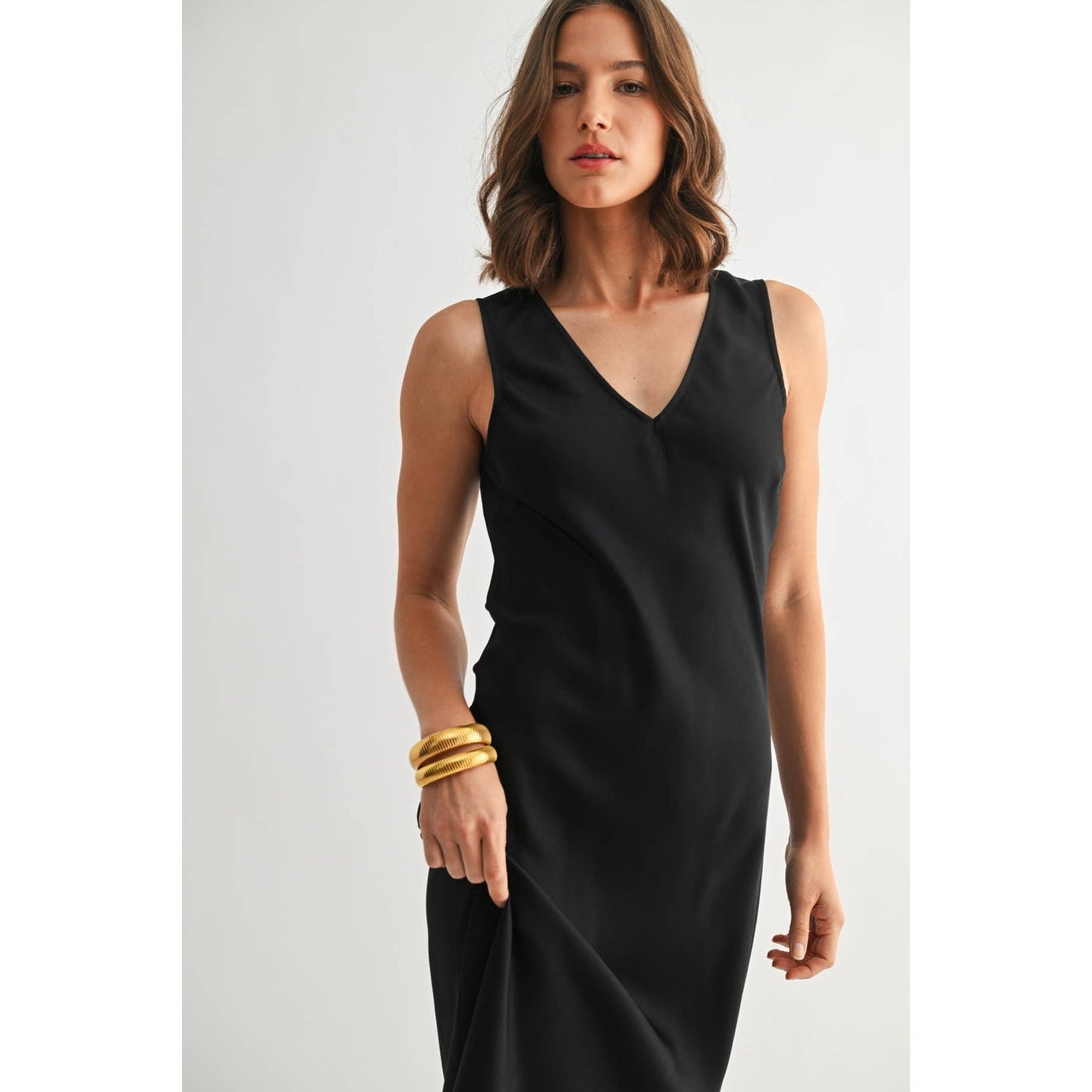 Black Satin Maxi Dress