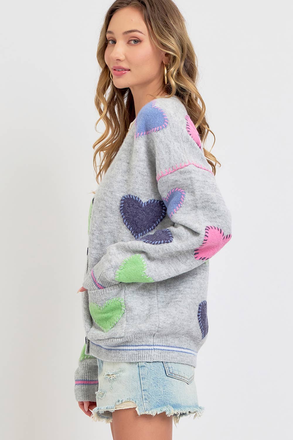 Grey Heart Cardigan Sweater