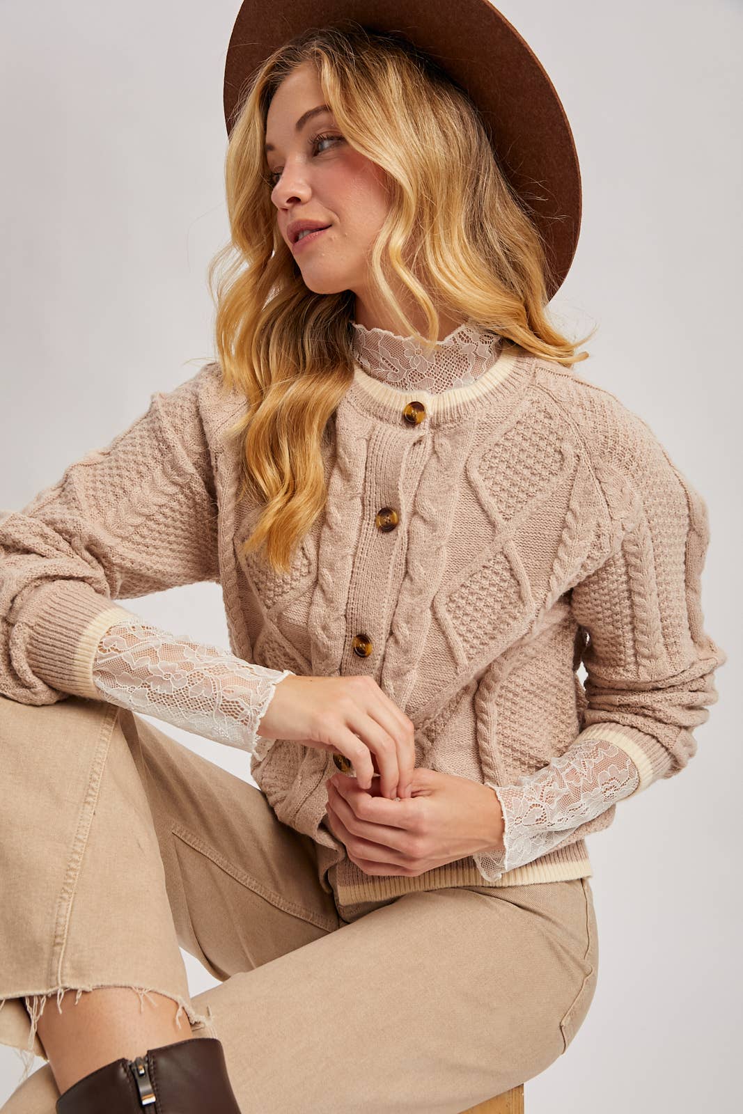 Latte Cable Knit Cardigan