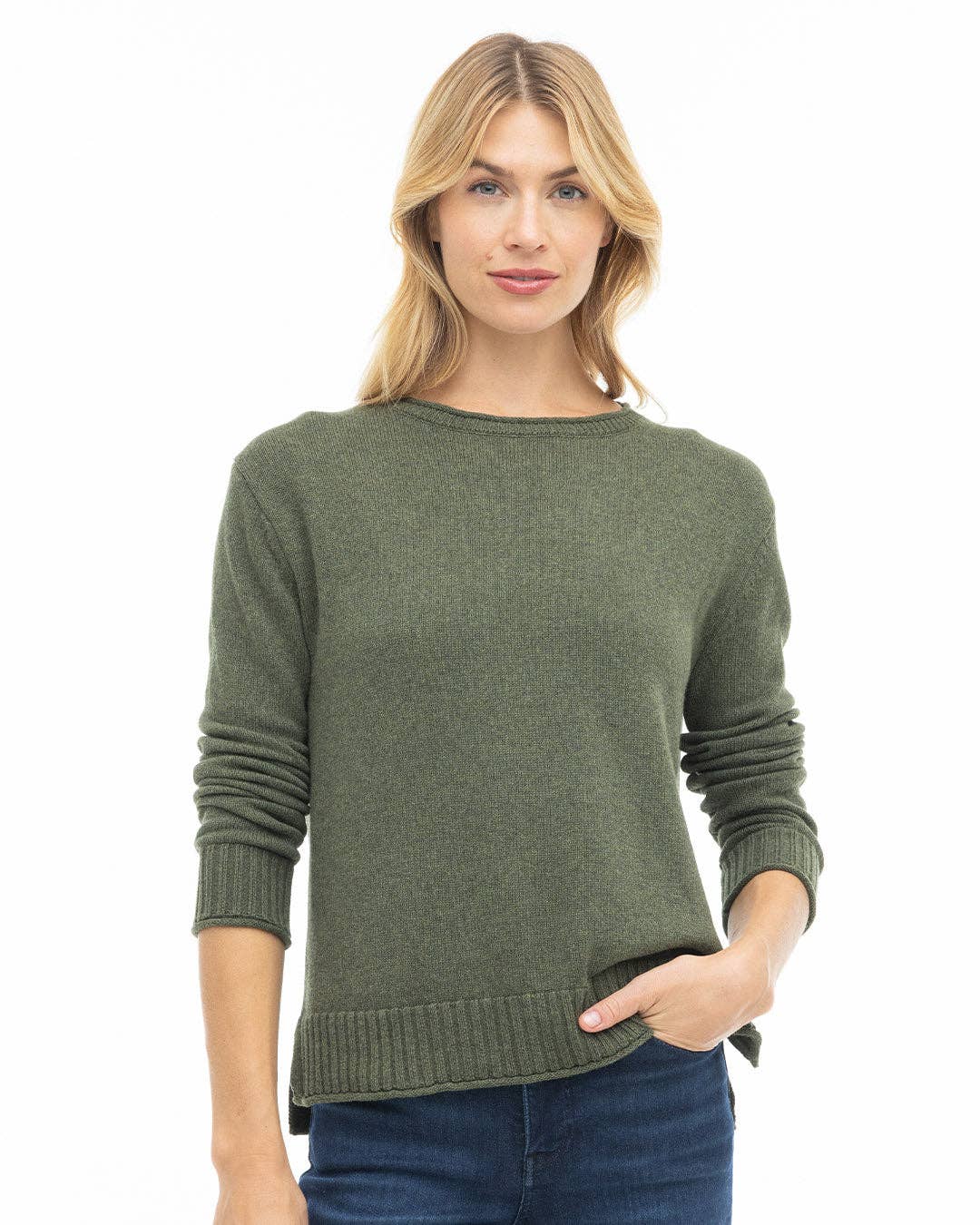 Olive Cotton Crew Sweater