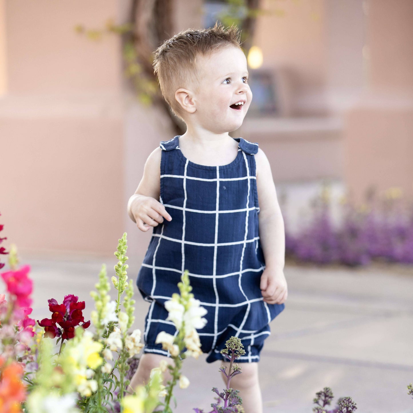 Gauze Bubble Romper - Navy