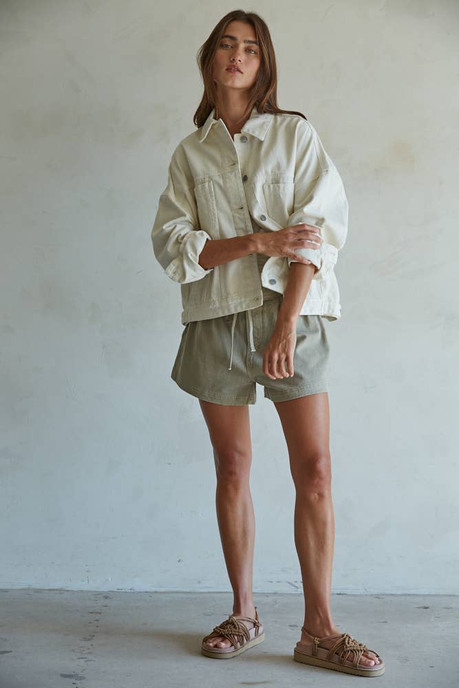 Olive Woven Denim Shorts