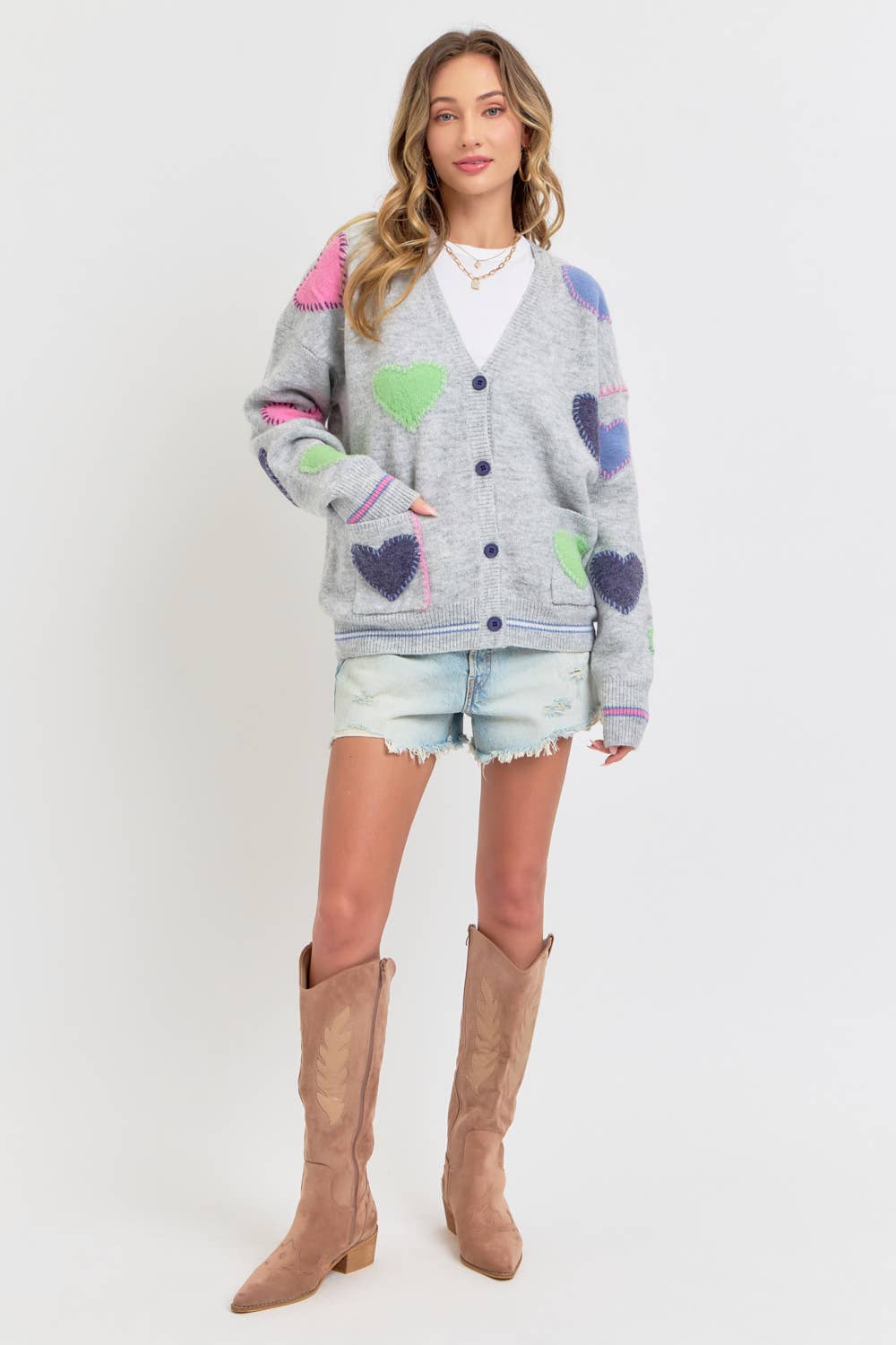 Grey Heart Cardigan Sweater