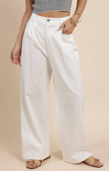 Porto Pleated White Pants