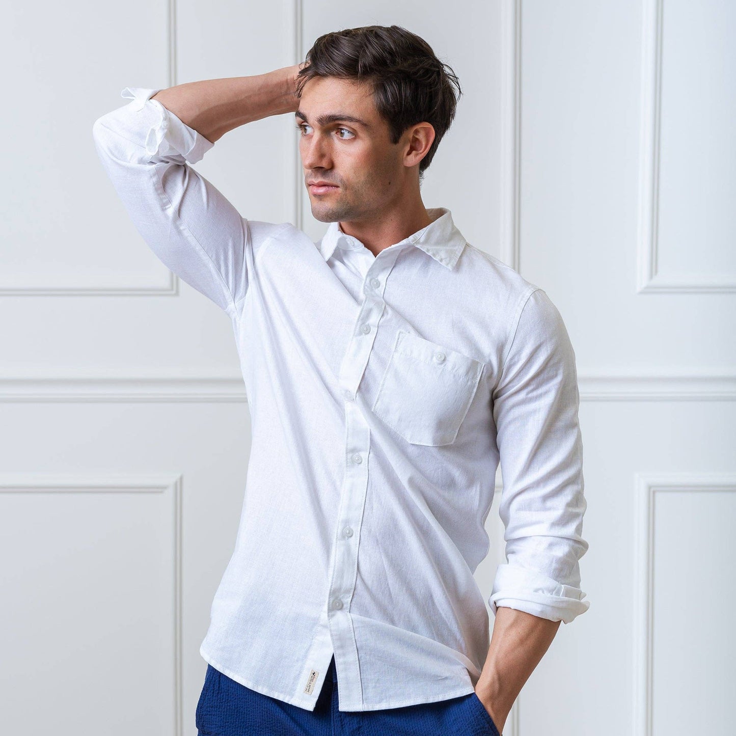 Mens White Linen Shirt