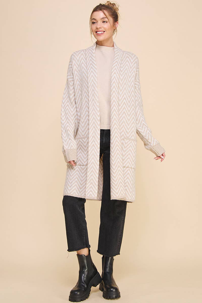 Sand Chevron Shawl Cardigan