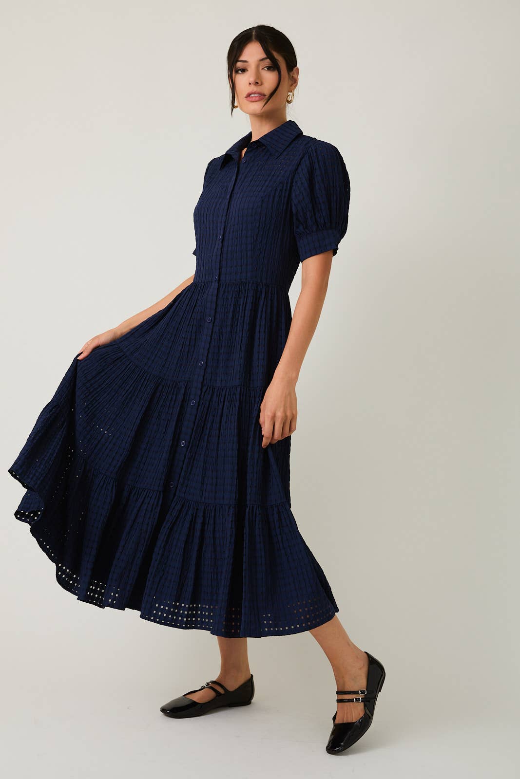 Navy Tiered Midi Dress