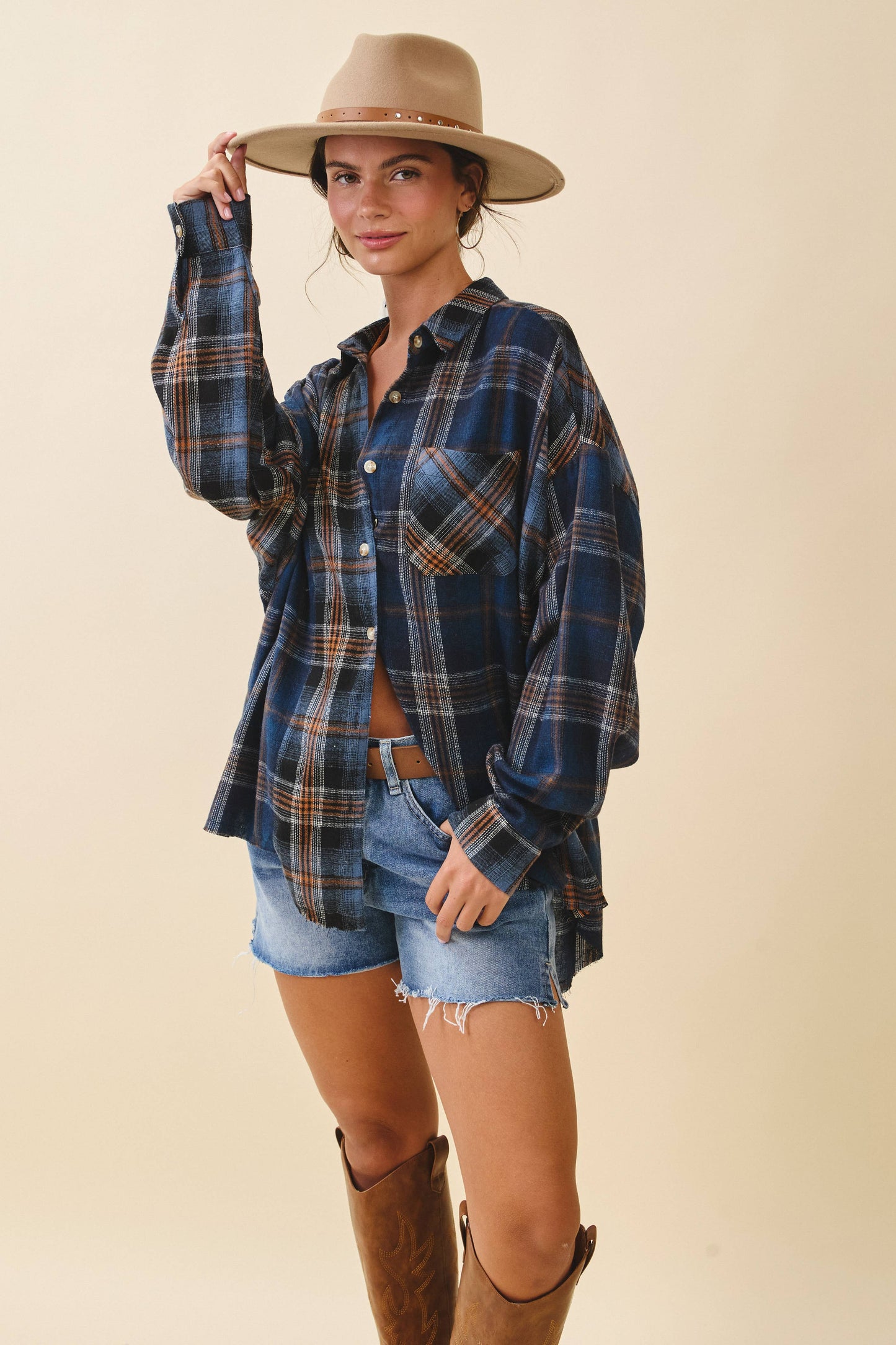 Navy Plaid Flannel Shirt