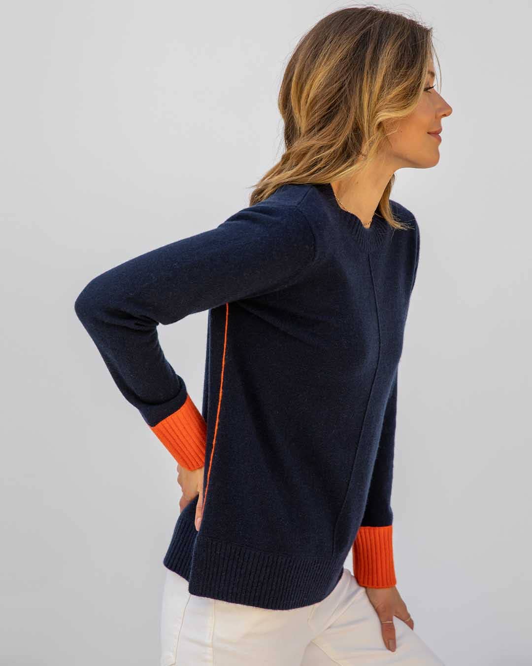 Navy & Orange Cashmere Sweater
