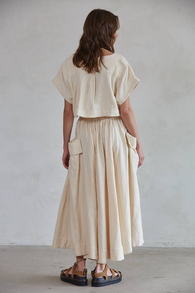 Natural Button Down Midi Dress