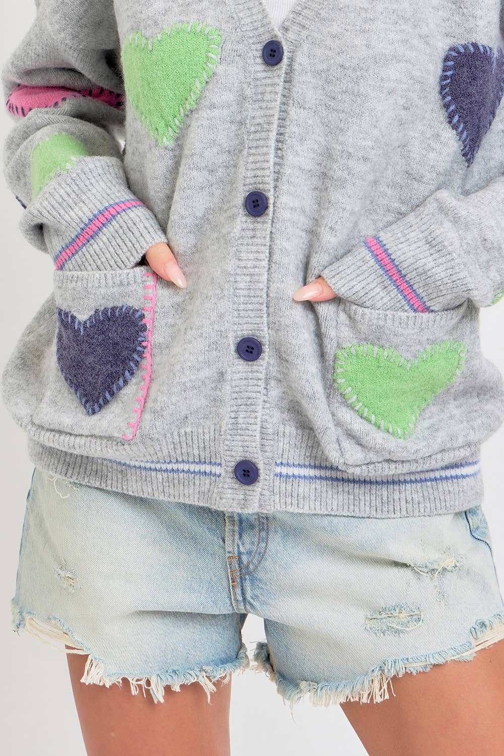 Grey Heart Cardigan Sweater