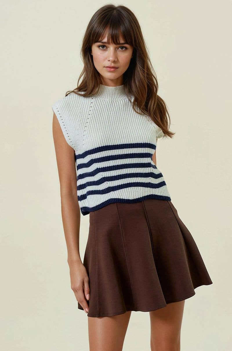 Navy Striped Knit Top