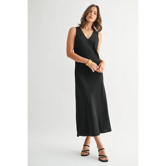 Black Satin Maxi Dress