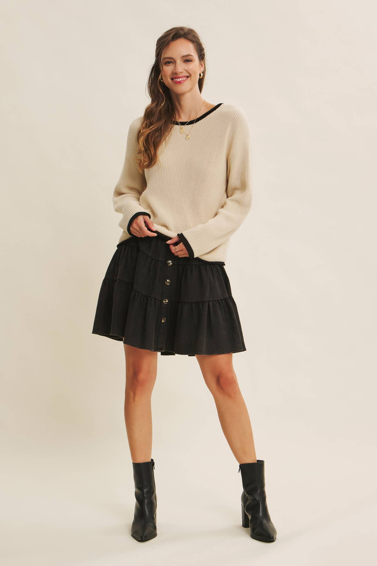 Contrast Rolled Edge Sweater