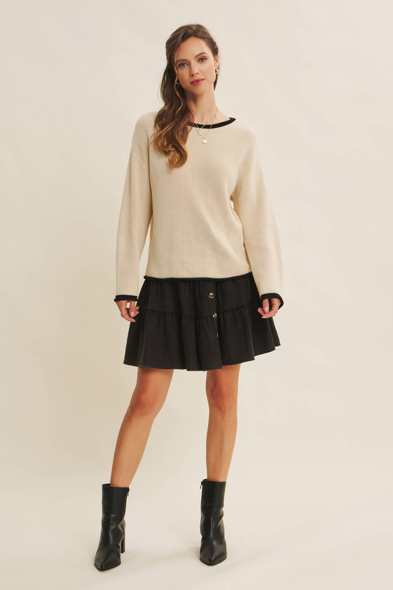 Contrast Rolled Edge Sweater