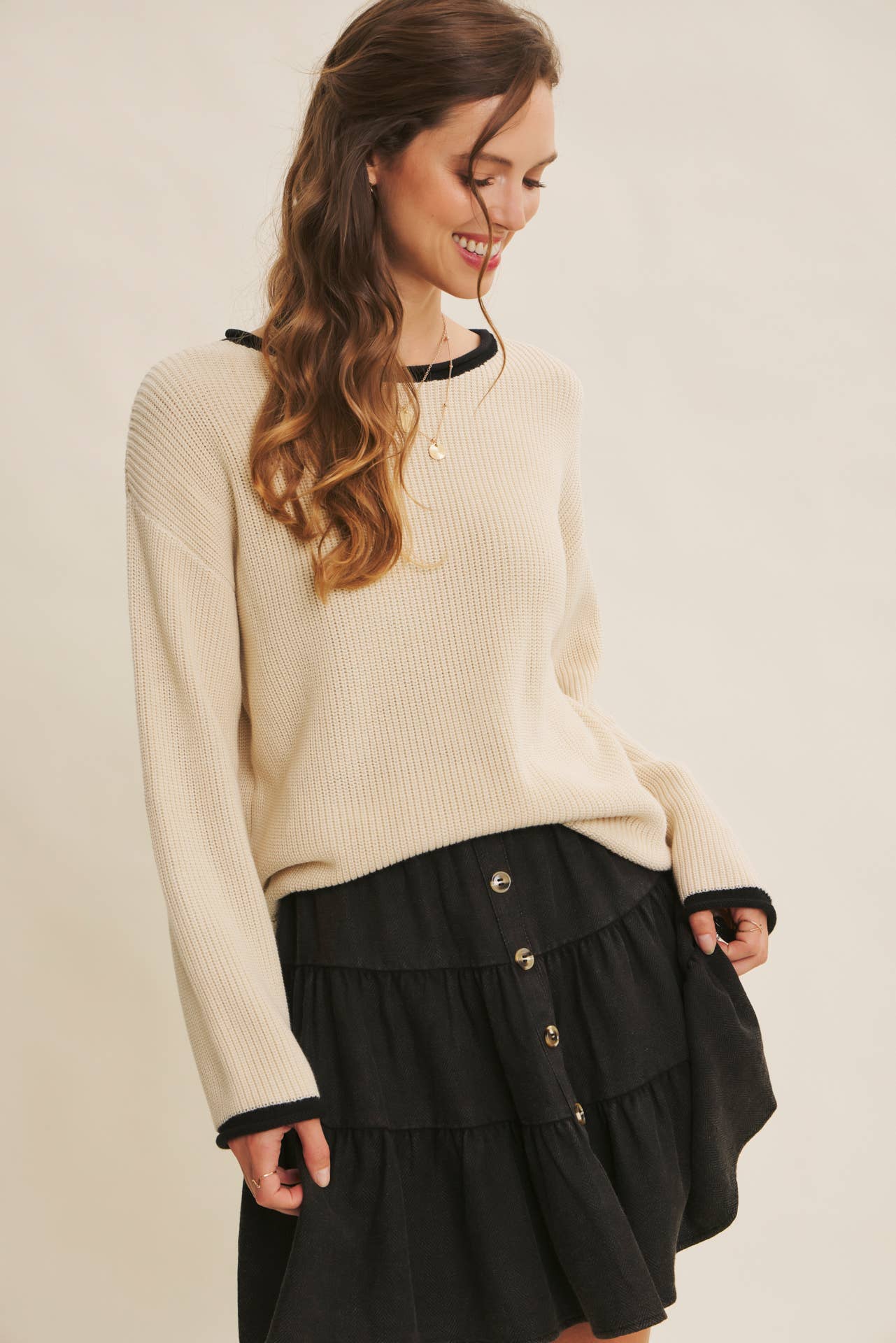 Contrast Rolled Edge Sweater