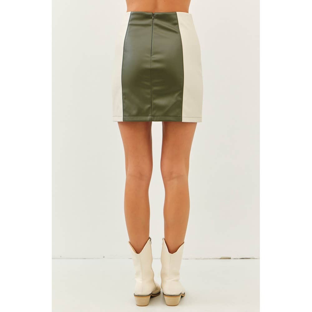 Olive Leather Mini Skirt